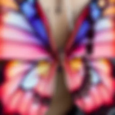 Intricate Butterfly Wing Designs A close-up of vibrant butterfly wings showcasing intricate designs and colors
