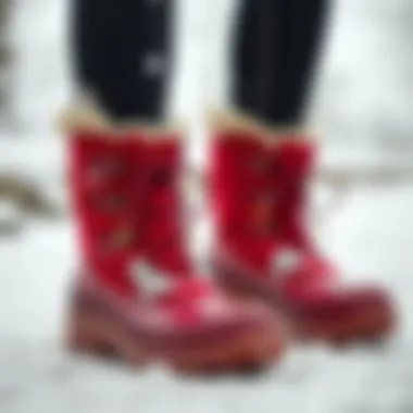 Eco-friendly red snow boots made from sustainable materials