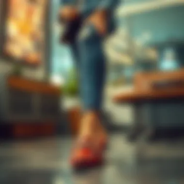 Stylish woman wearing rhinestone loafers in a casual setting