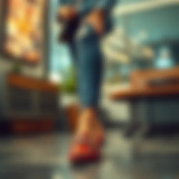 Stylish woman wearing rhinestone loafers in a casual setting