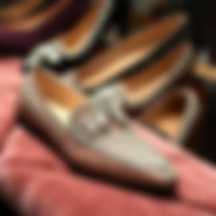 Elegant rhinestone loafers displayed on a plush surface