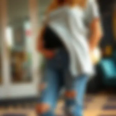 Everyday Comfort for Moms-to-Be Expectant mother confidently wearing ripped jeans in a casual setting