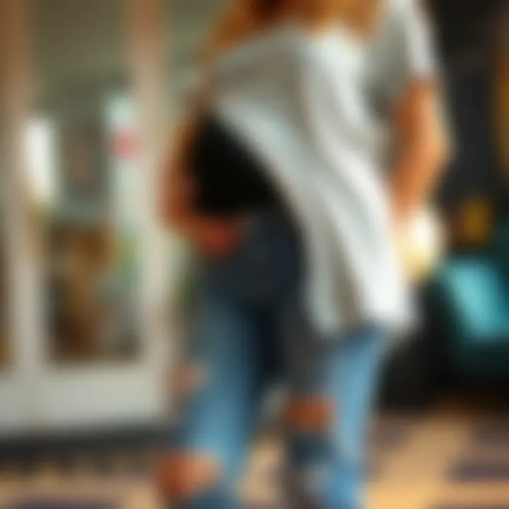 Everyday Comfort for Moms-to-Be Expectant mother confidently wearing ripped jeans in a casual setting