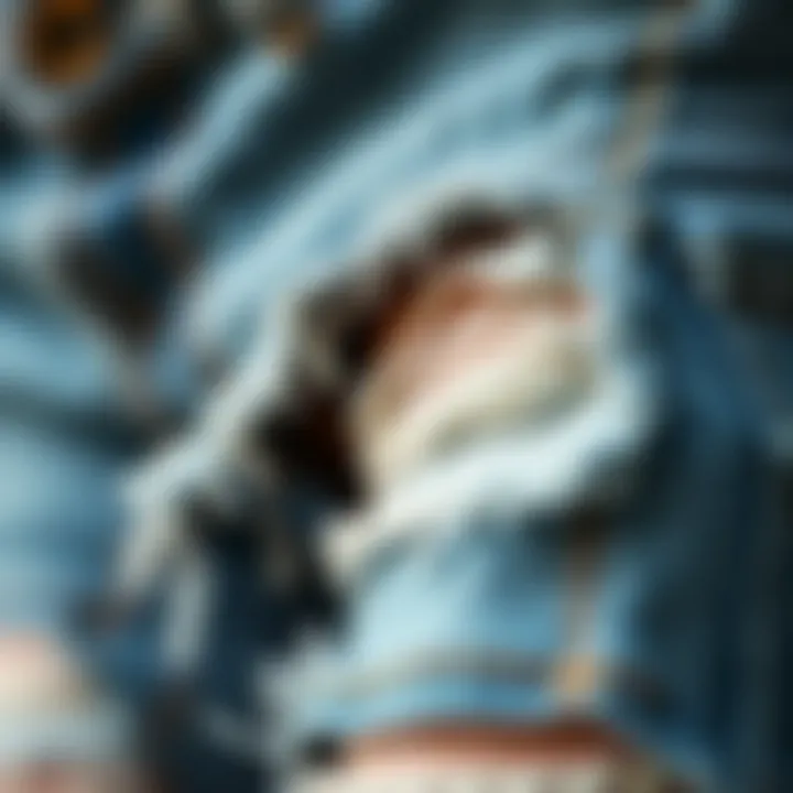 Intricate Denim Craftsmanship Close-up of distressed denim showcasing the fabric details