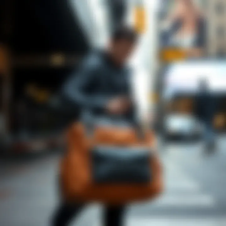 User interacting with the Rock Bros bag in an urban setting