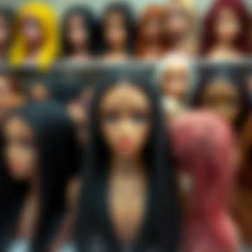 Stylish display of short braided lace front wigs in various colors.