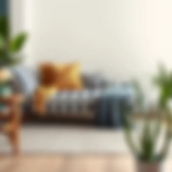 Stripe chaise lounge styled with accent pillows and throws