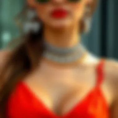 Close-up of accessories complementing a spaghetti strap dress