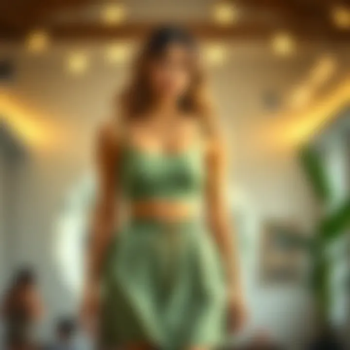 A sustainable fashion concept featuring eco-friendly materials for high-waisted skirts and crop tops