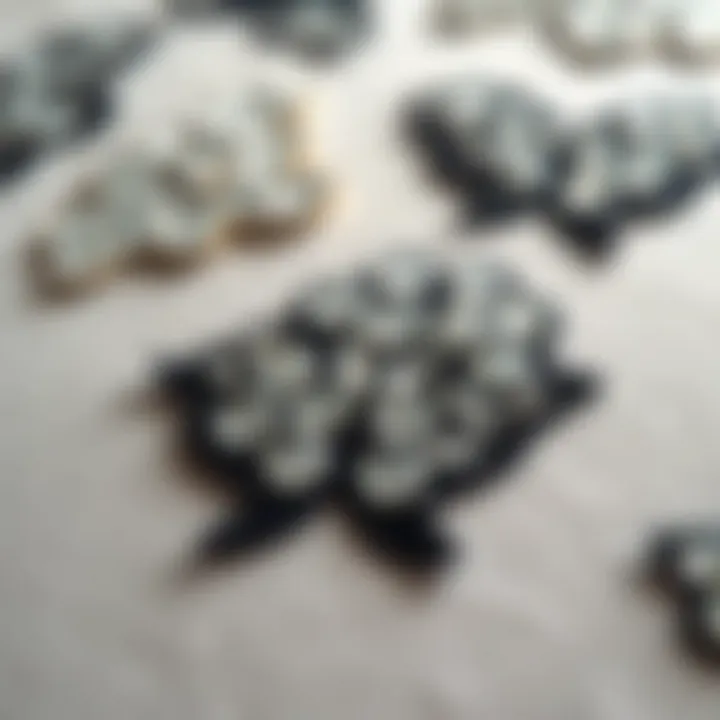 A close-up view of intricate crystal patches on a fabric surface showcasing their sparkle.