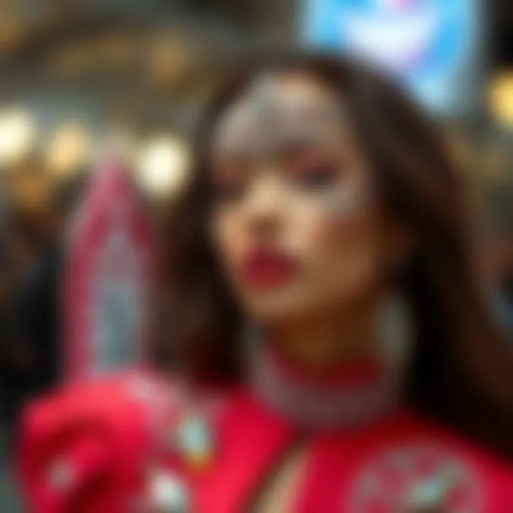 A stunning outfit adorned with crystal patches, highlighting the fusion of fashion and art.