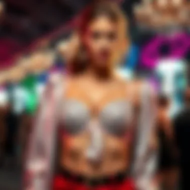 Fashion Statement with Rhinestone Bras A model wearing a stunning rhinestone bra paired with a fashionable outfit at a glamorous event