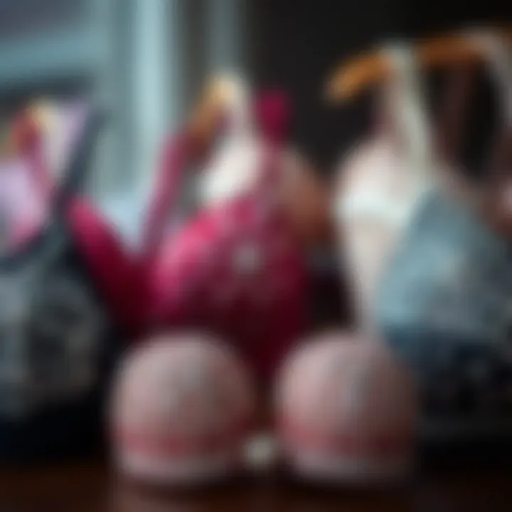 Diverse Styles of Rhinestone Bras An artistic display of various styles of rhinestone bras arranged aesthetically