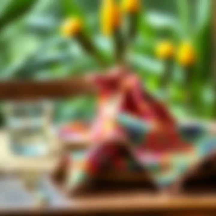 Sustainable Style: Bohemian Napkin and Dining Ware A vibrant bohemian cloth napkin paired with eco-friendly dining ware