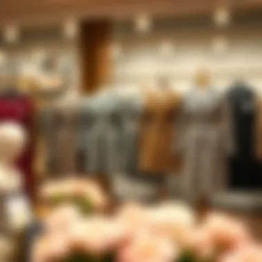 Various styles of button front tweed dresses displayed in a boutique