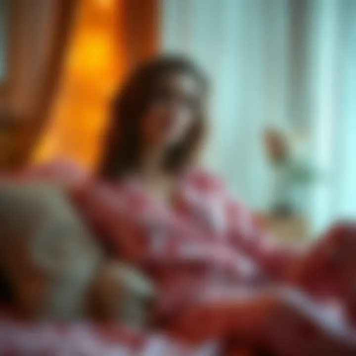 Cozy Vibes in Cherry Pajama Set Model relaxing in a cherry pajama set with a cozy ambiance