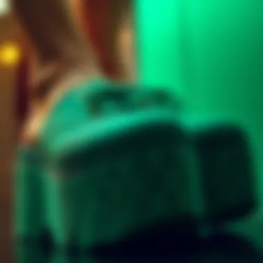 Close-up of green platform shoes showcasing unique material textures