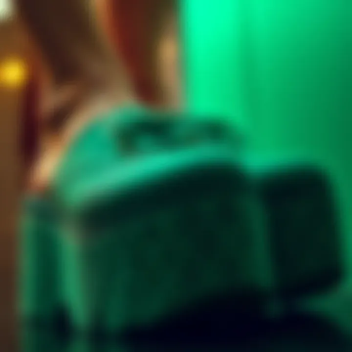 Close-up of green platform shoes showcasing unique material textures