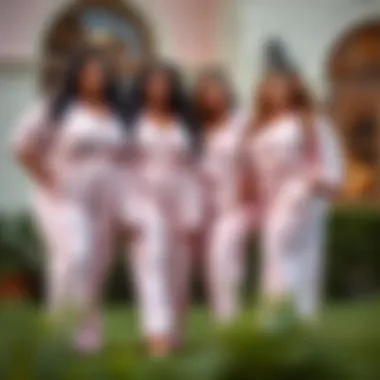 Friends in Plus Size Blush Jumpsuits Group of friends in plus size blush jumpsuits