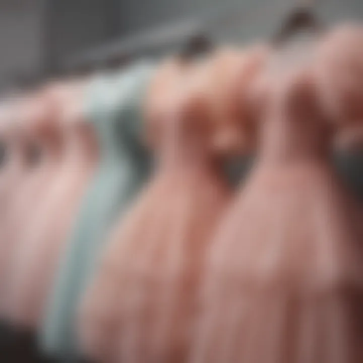 A collection of puff sleeve tulle dresses on a display rack