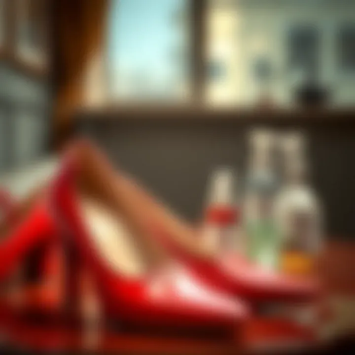 Care Tips for Vibrant Red Shoes Guide showcasing care products for maintaining red shoes