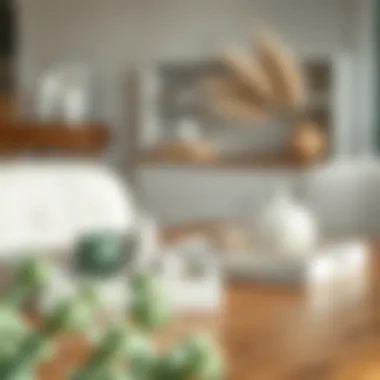 White washed wood trays adorned with decorative items in a minimalist decor