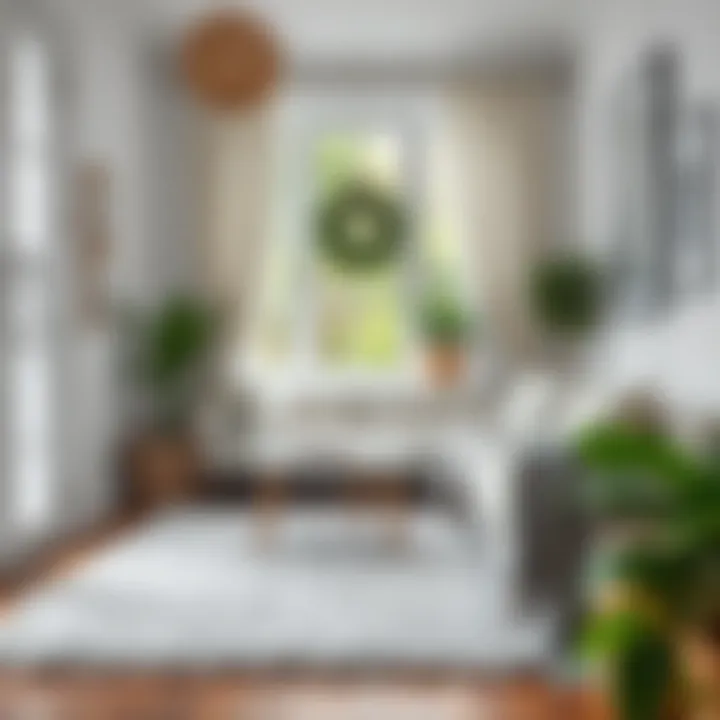 Cozy reading nook featuring a light grey plush rug