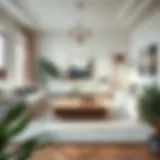 Elegant living room featuring a light grey plush rug