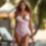 Elegant one-piece bathing suit with ruching on display