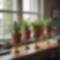 Elegant arrangement of small plant stands on an office desk