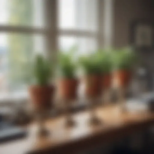 Elegant arrangement of small plant stands on an office desk