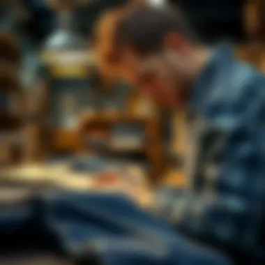 Artisan at work creating whiskered denim