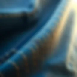 Detailed view of whisker patterns on denim fabric