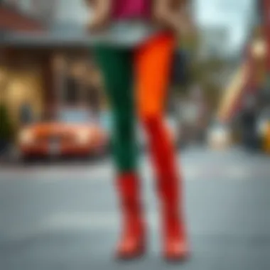 Colorful leggings and booties styled for a casual outing