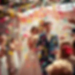 Colorful confetti shower at a wedding ceremony