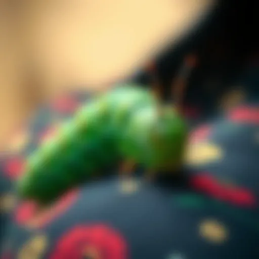 Artistic depiction of a caterpillar on fabric