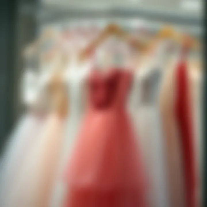 Diverse styles of ballet dresses displayed on hangers