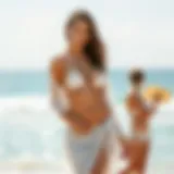 Elegant bikini set with skirt cover-up on a beach