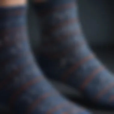 Close-up of intricate stitch patterns on socks