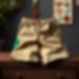 Stylish slim fit stretch chino shorts displayed on a wooden surface