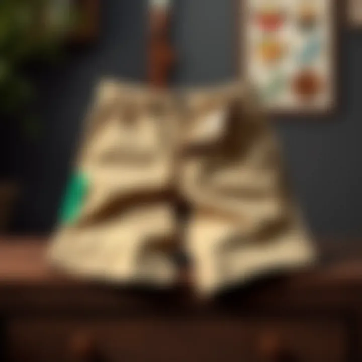 Stylish Slim Fit Chino Shorts Stylish slim fit stretch chino shorts displayed on a wooden surface