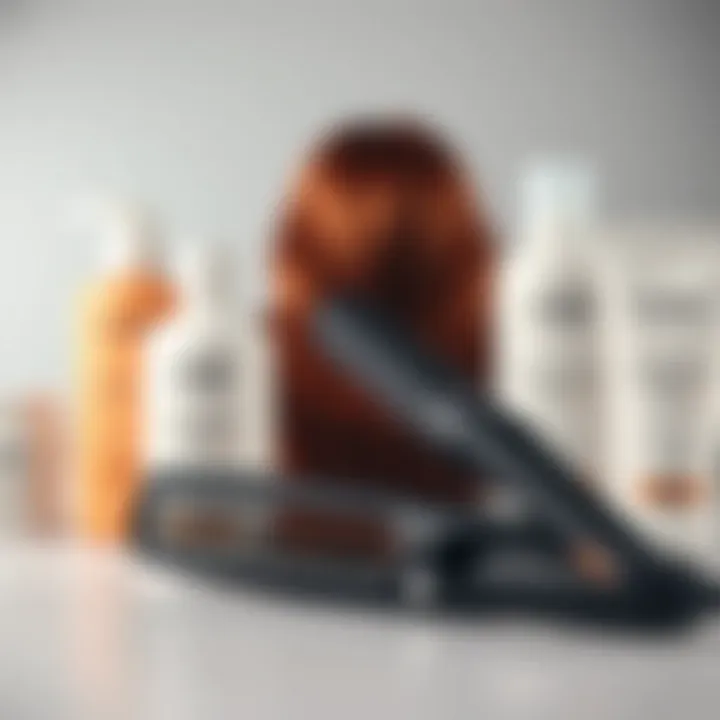 Comb and flat iron beside hair care products