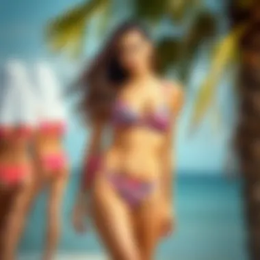 An artistic representation of the history of bikini designs and trends over the years