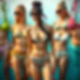 A colorful display of various up bikini designs showcasing diverse styles