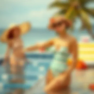 Fashion illustration showcasing 50s bathing suits