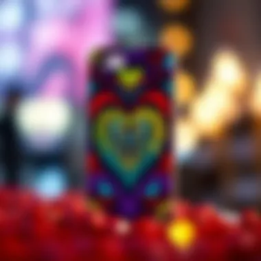 Artistic heart-themed phone case showcasing vibrant colors and intricate patterns