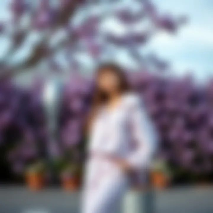 Seasonal variations of lilac outfit in different settings