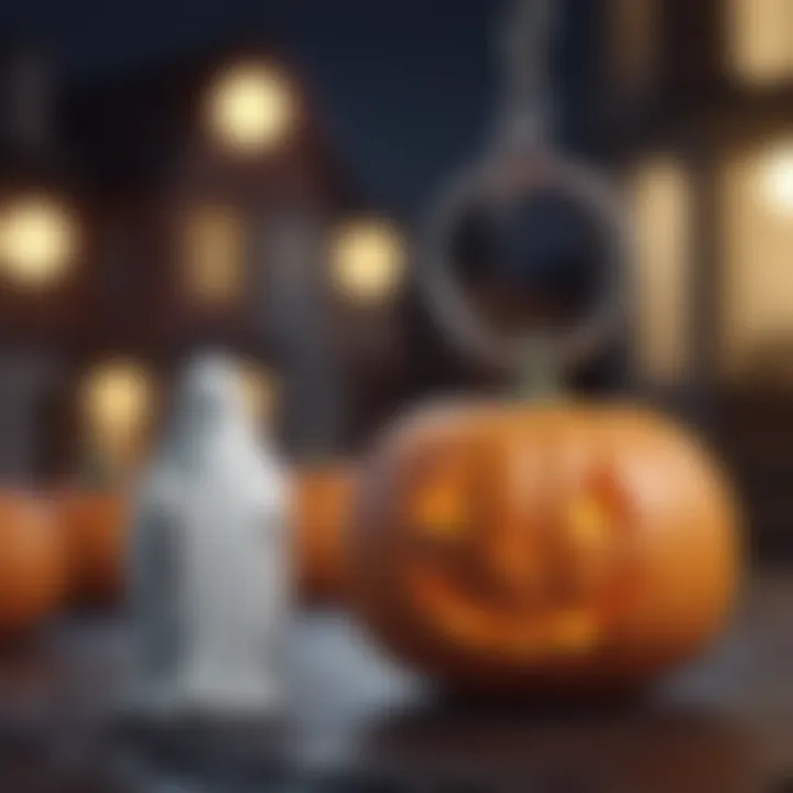 Spooky Charm: Keychain Close-Up A close-up of a spooky-themed Halloween keychain featuring a ghost and a pumpkin.