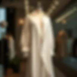 Elegant long white blouse draped on a stylish mannequin