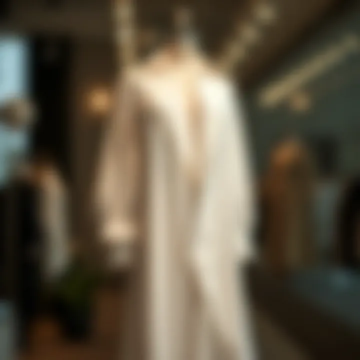 Elegant long white blouse draped on a stylish mannequin